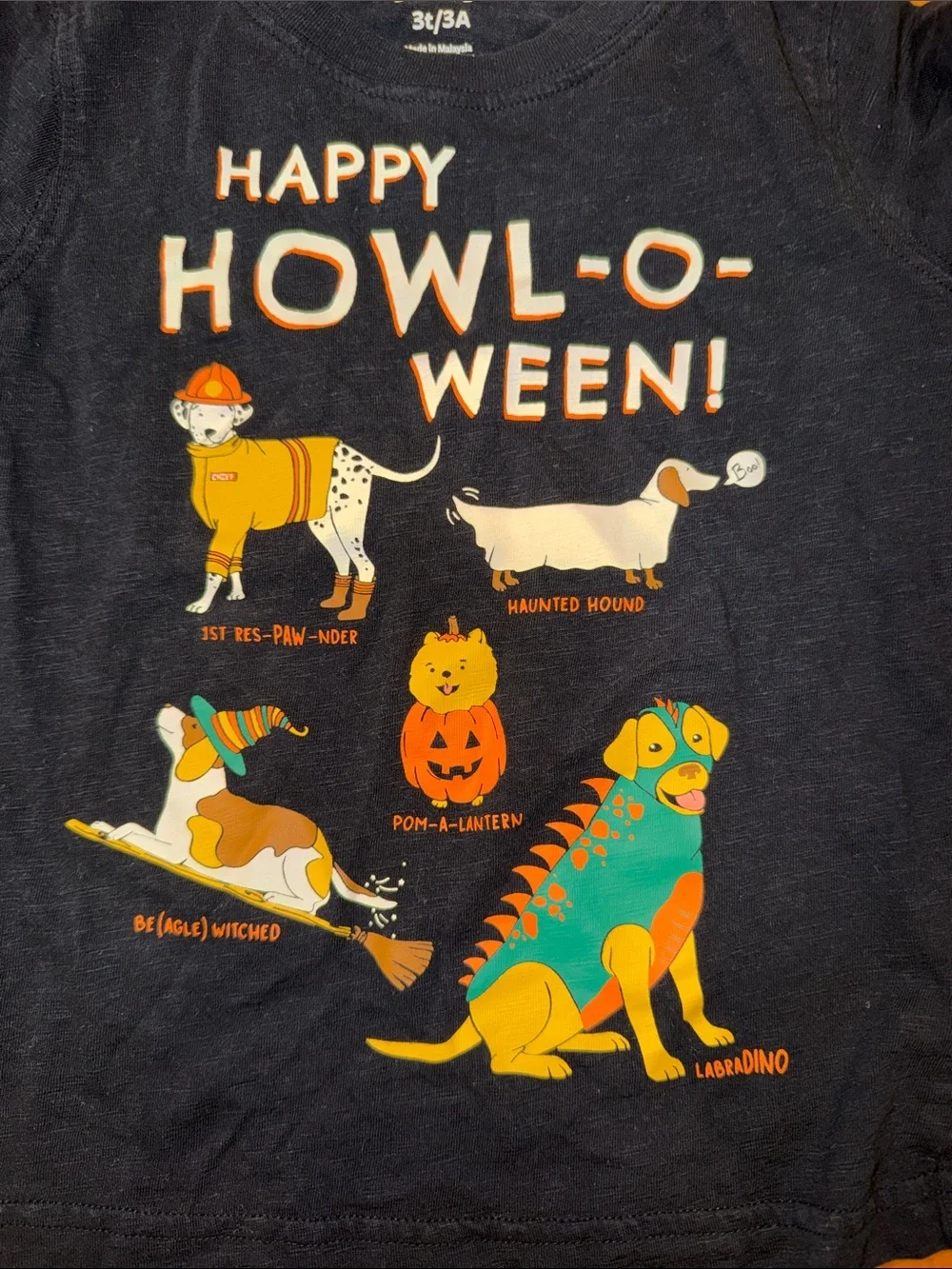 Carter's Black 'Happy Howl-o-ween' Long-Sleeve Tee with Colorful Dog Graphics